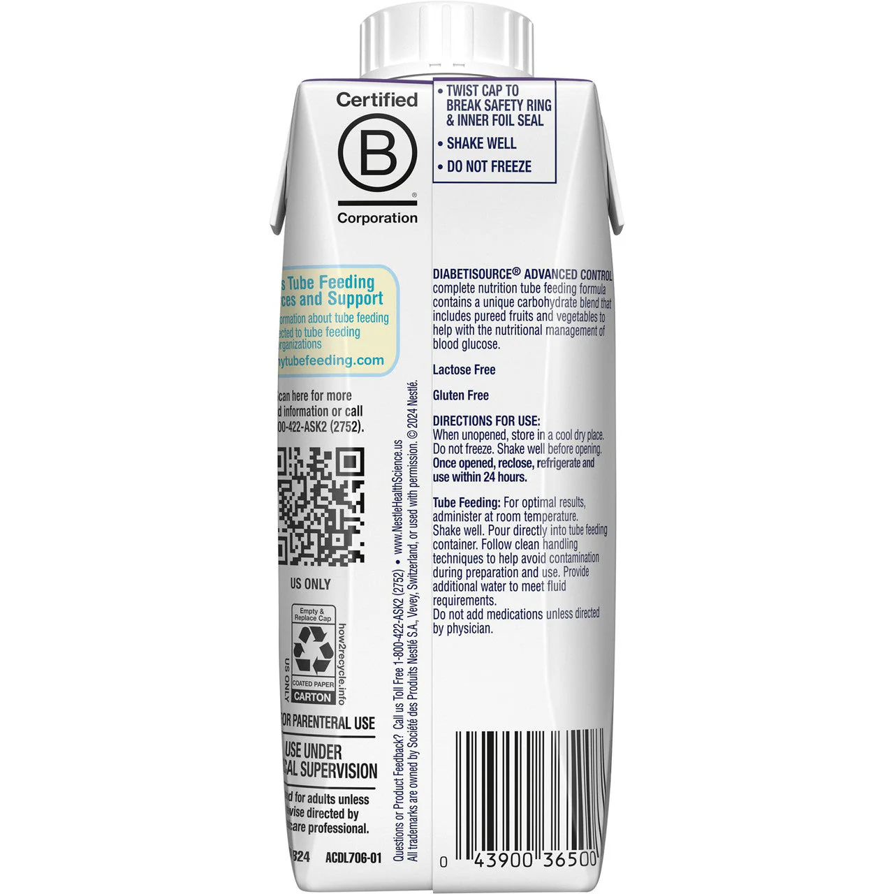 Diabetisource® AC Tube Feeding Formula Unflavored Liquid 250 mL Carton - Image 2