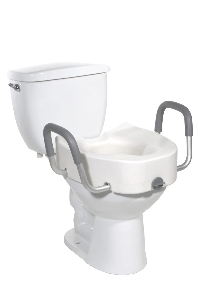 Premium Raised Toilet Seat w/ Lock & Padded Armrests, Elongated - 5 Inch, 300 Lbs. Capacity - Image 3